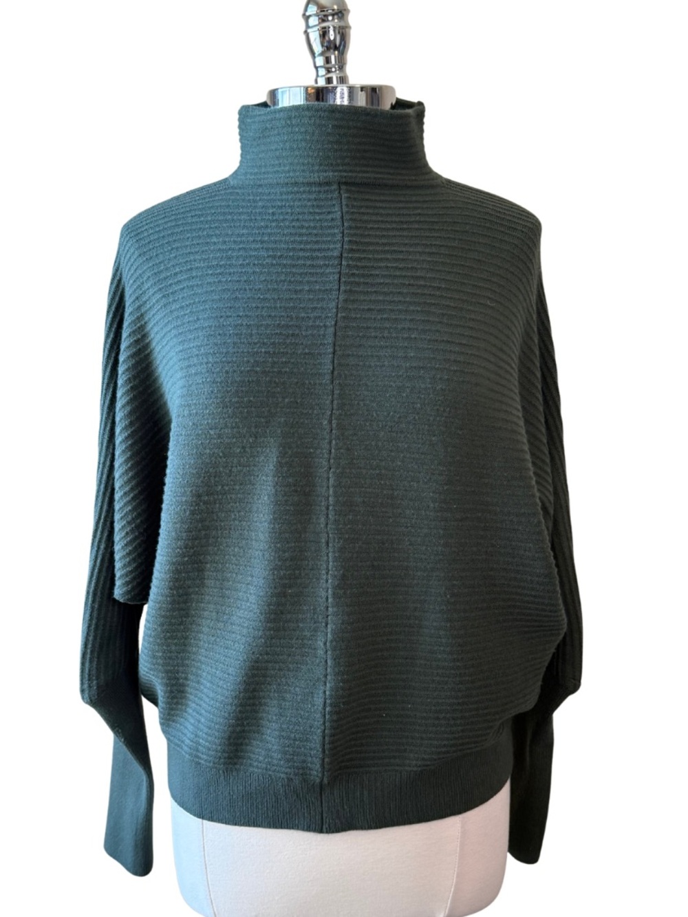 FRENCH CONNECTION  Sweater Size Large Pine Green Mock Neck Batwing